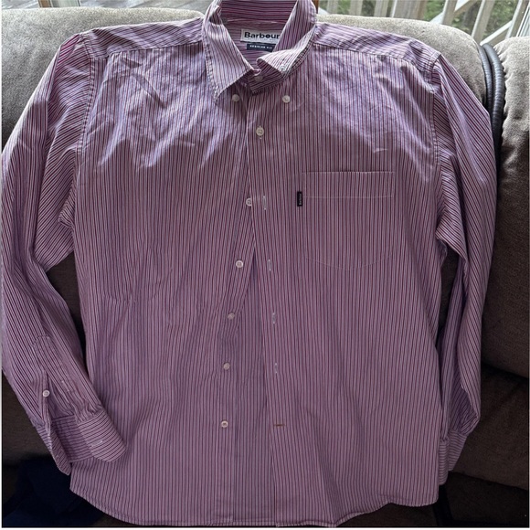 Barbour Button Down Shirt Regular Fit Mens Medium Long Sleeve Red/blue Stripes - Picture 1 of 4